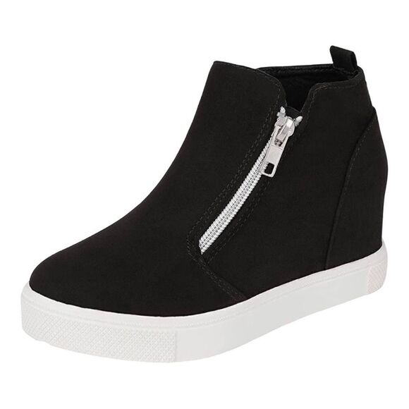 CCVON Girls Black Suede High Top Side Zipper Platform Sneaker Size 1 - Picture 1 of 7